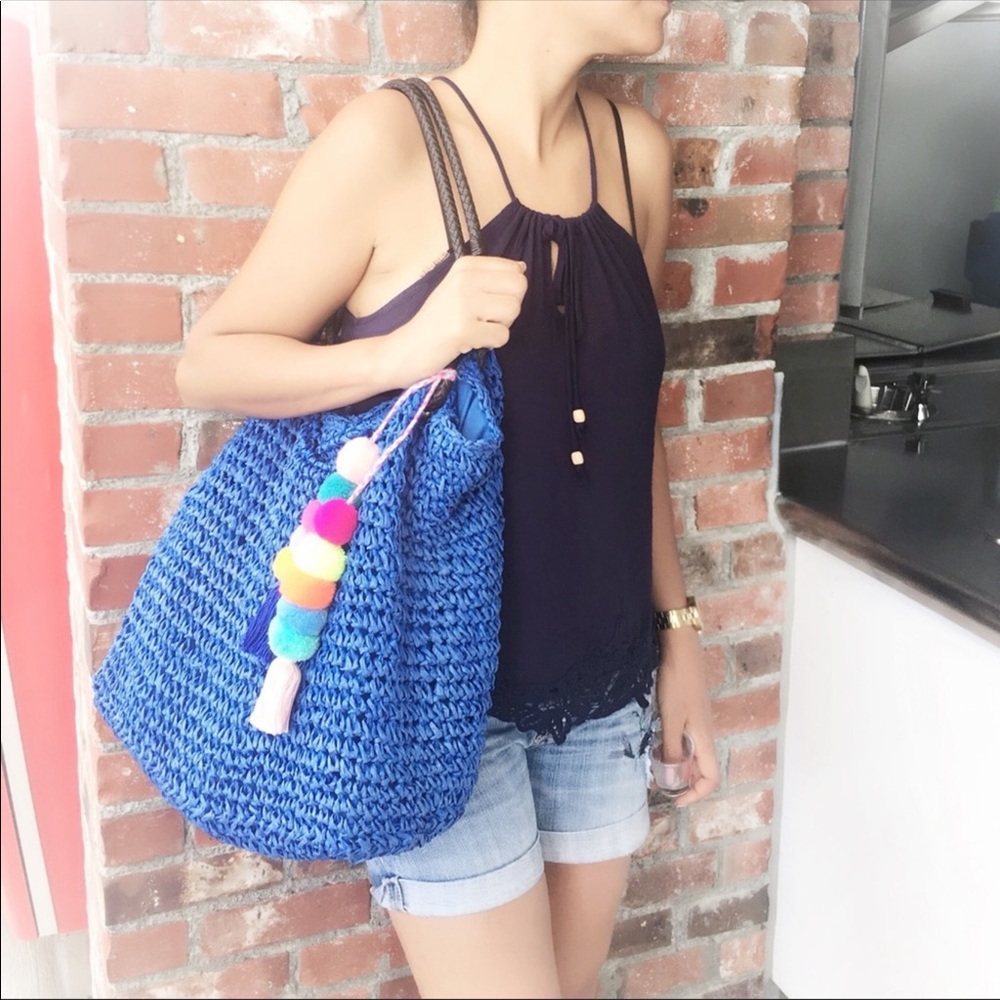 Trendy Blue Rattan Bag